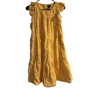 J.Crew Yellow Floral Tiered Linen Midi Dress | Size 2